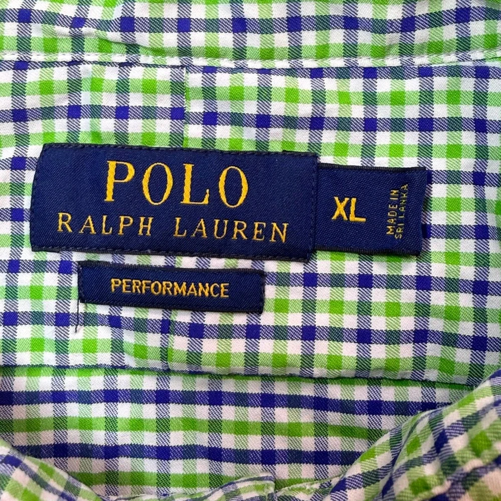 Polo Ralph Lauren Button‎ Down Men XL Green Blue Gingham Performance Shirt Golf